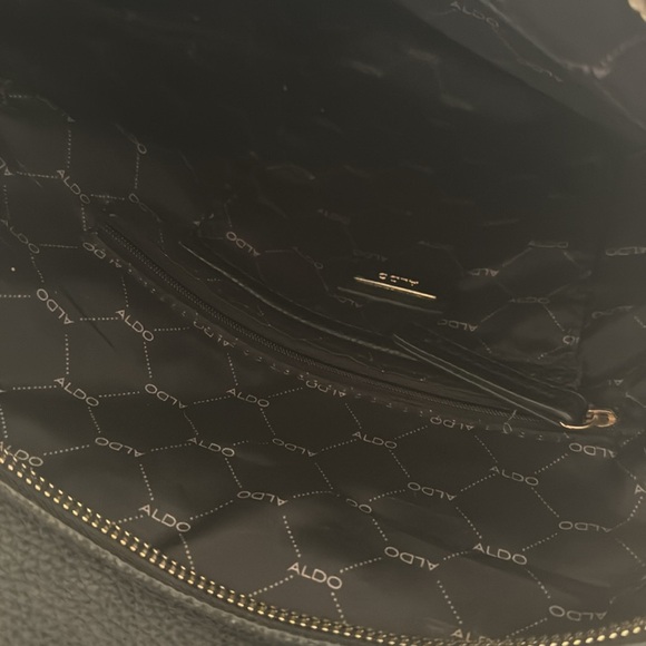 Aldo Black Faux Leather Backpack Punk Patches Embroidery Trendy Unique - Picture 3 of 6